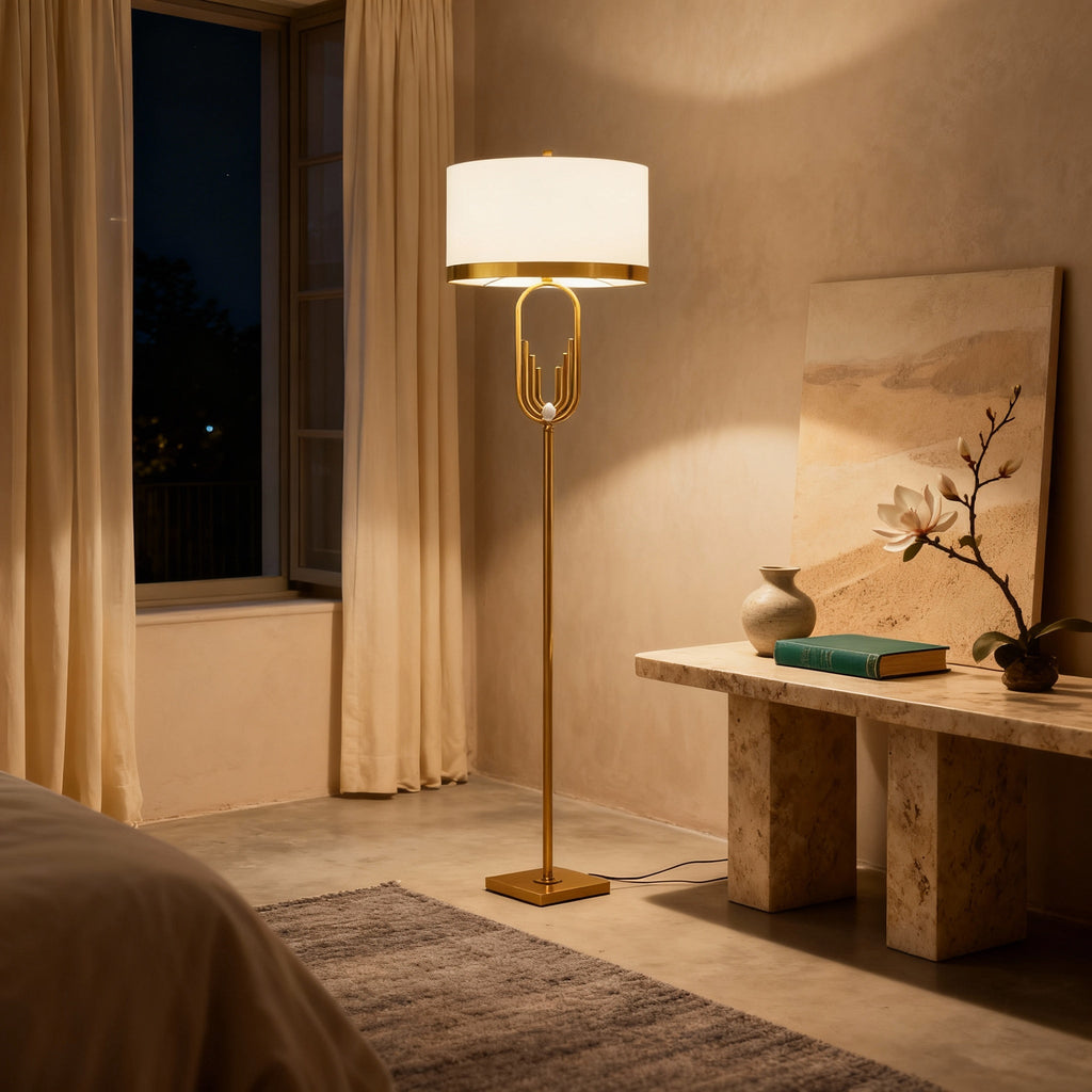 NovaLux Elegant Modern Floor Lamp With Sculpted Metallic Detailing