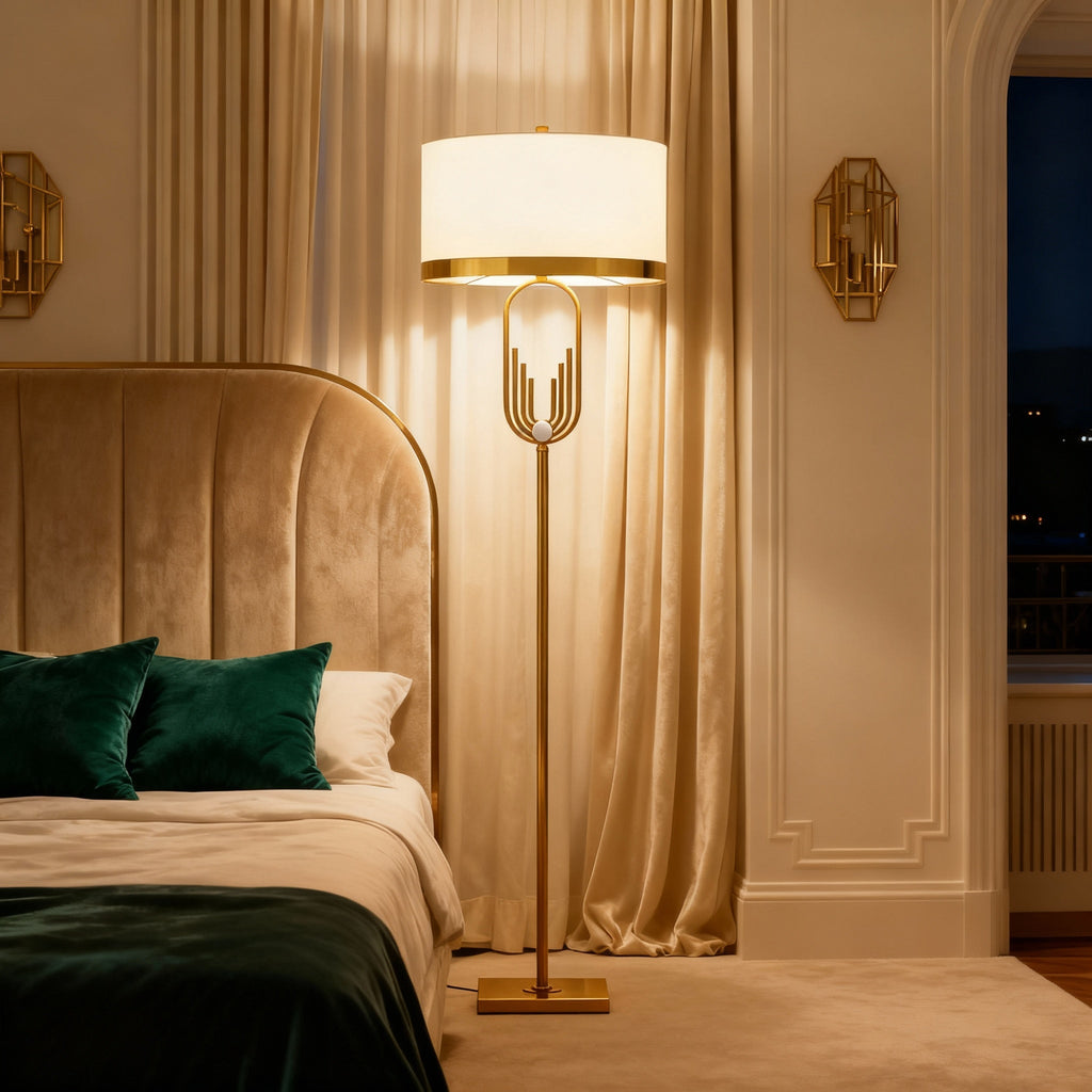 NovaLux Elegant Modern Floor Lamp With Sculpted Metallic Detailing