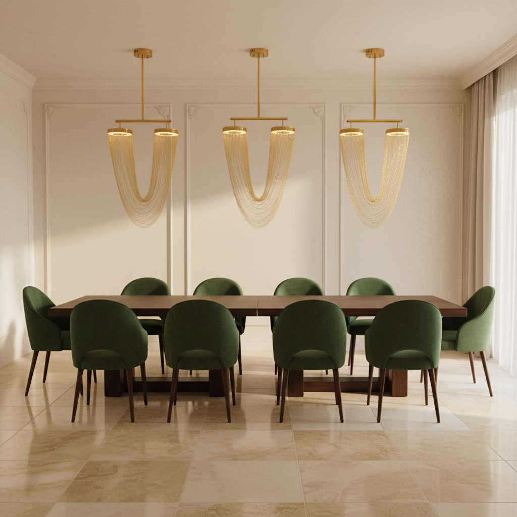 Aurelia Elegant Modern Metallic Chain Chandelier For Dining Room