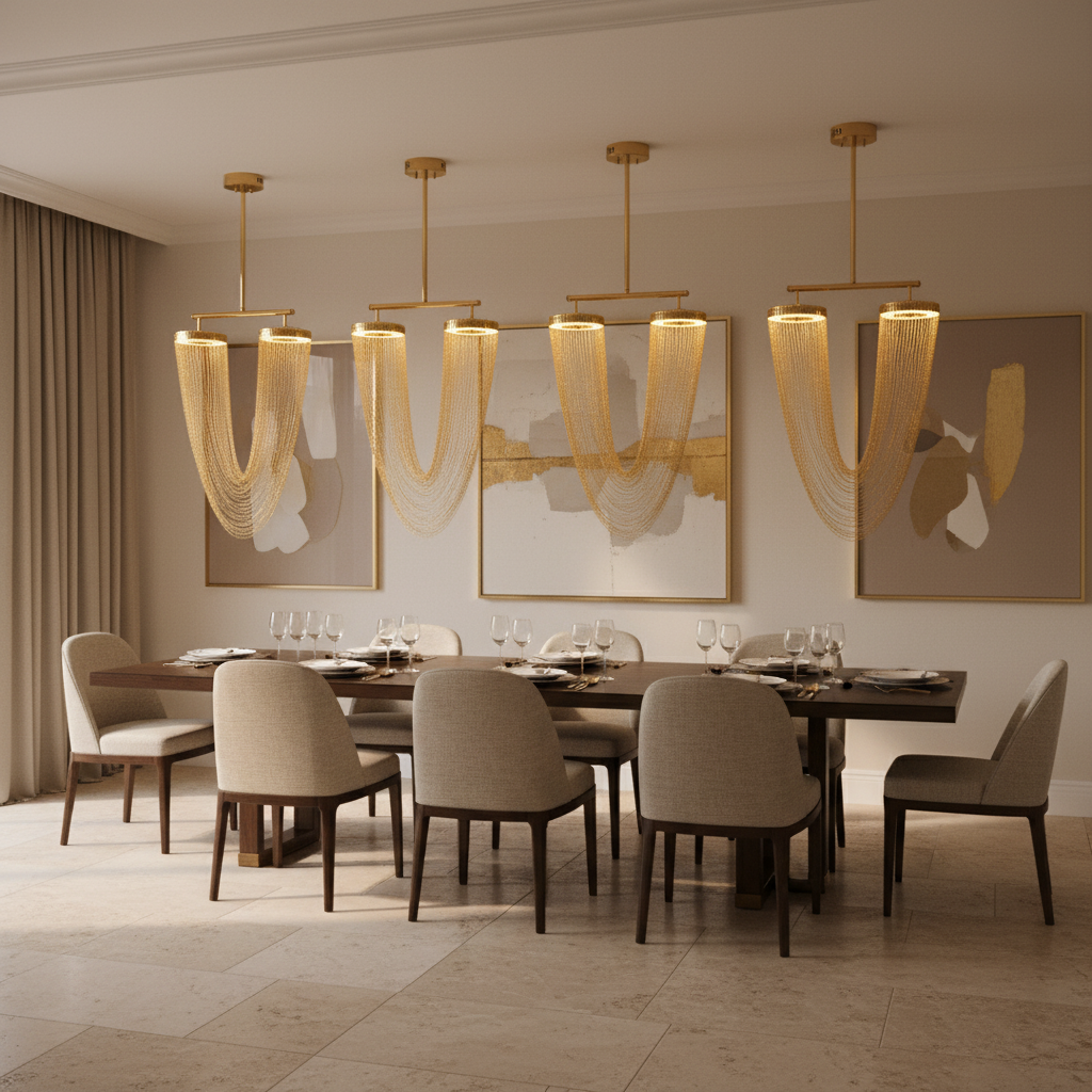 Aurelia Elegant Modern Metallic Chain Chandelier For Dining Room