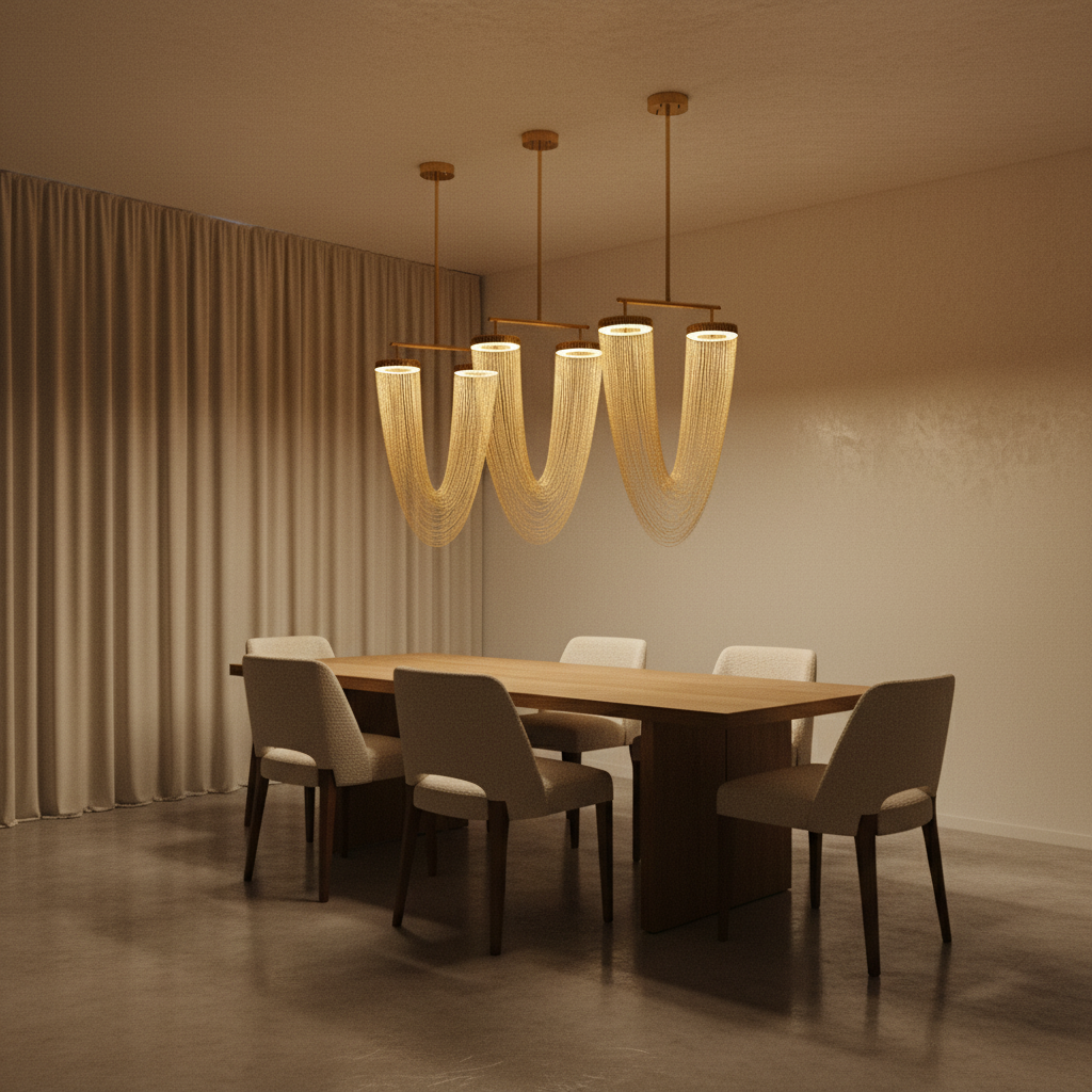 Aurelia Elegant Modern Metallic Chain Chandelier For Dining Room
