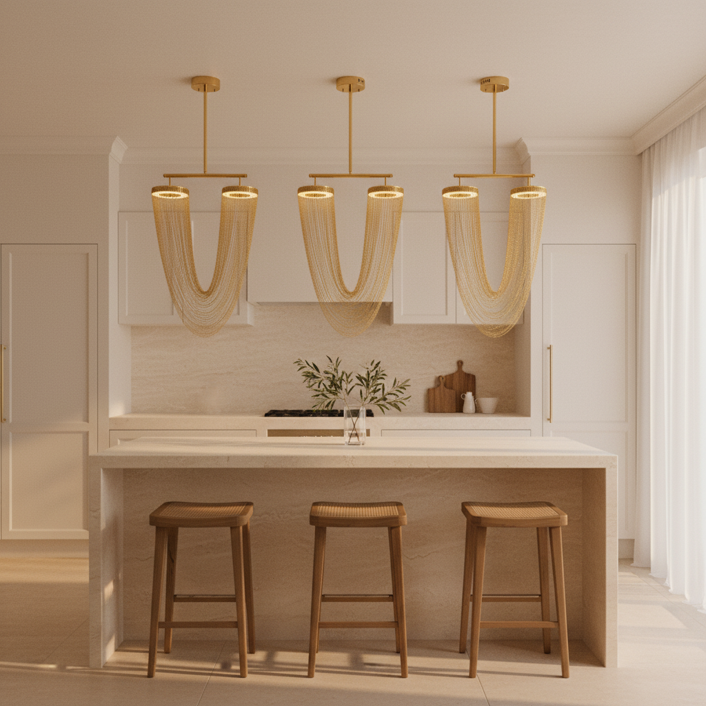 Aurelia Elegant Modern Metallic Chain Chandelier For Dining Room