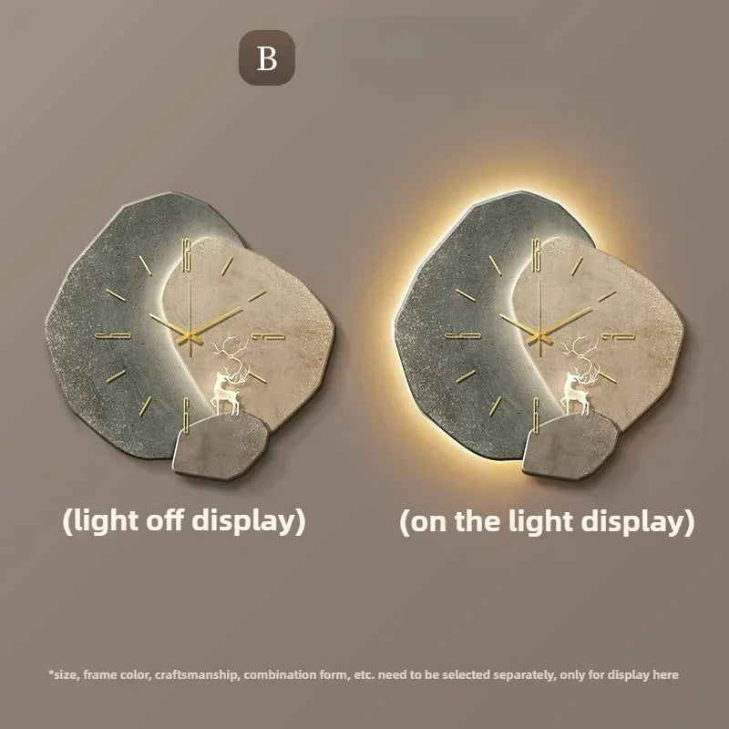 LumoClock stor moderne veggklokke med stille kvarts og LED-lys
