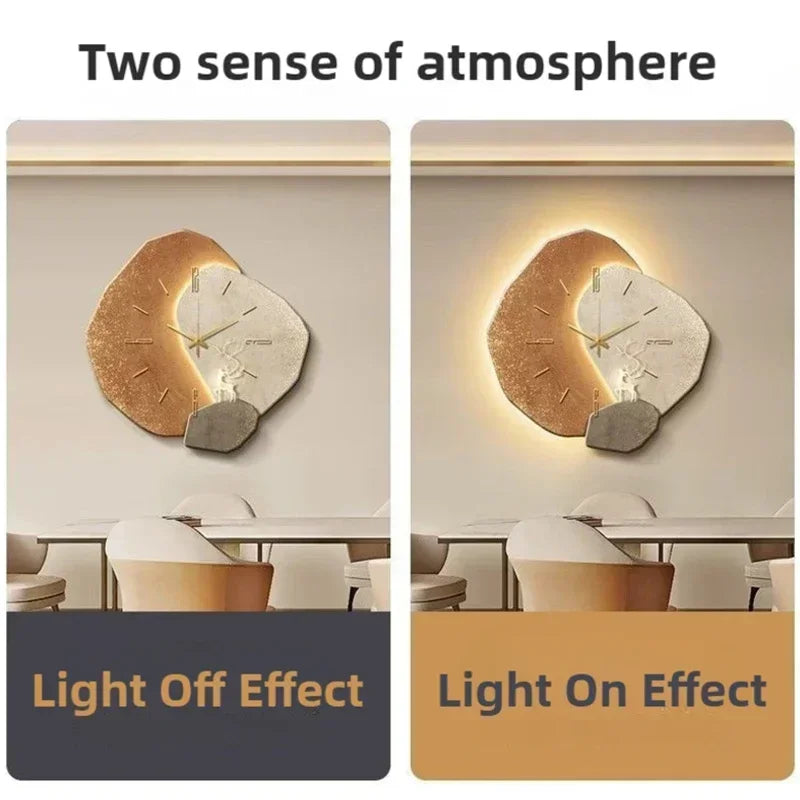 LumoClock stor moderne veggklokke med stille kvarts og LED-lys