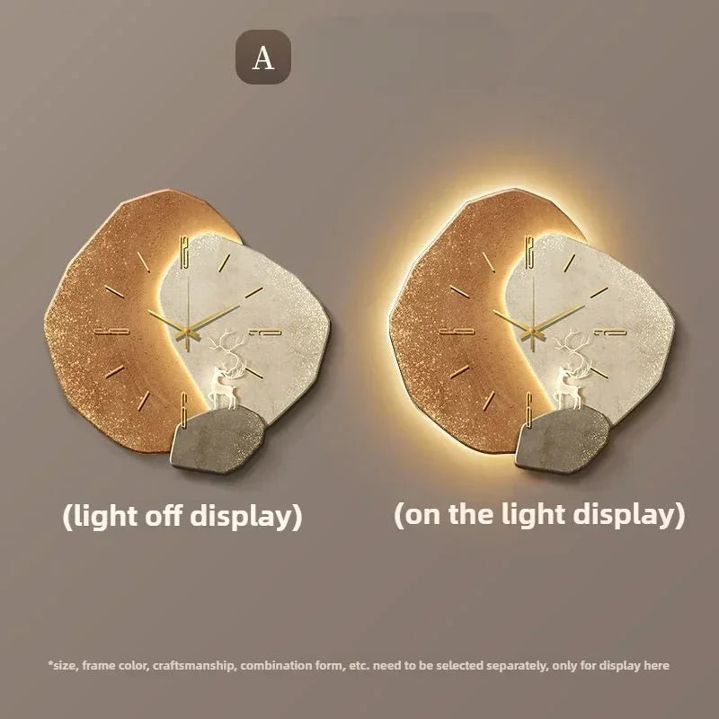 LumoClock stor moderne veggklokke med stille kvarts og LED-lys