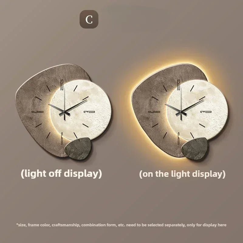 LumoClock stor moderne veggklokke med stille kvarts og LED-lys