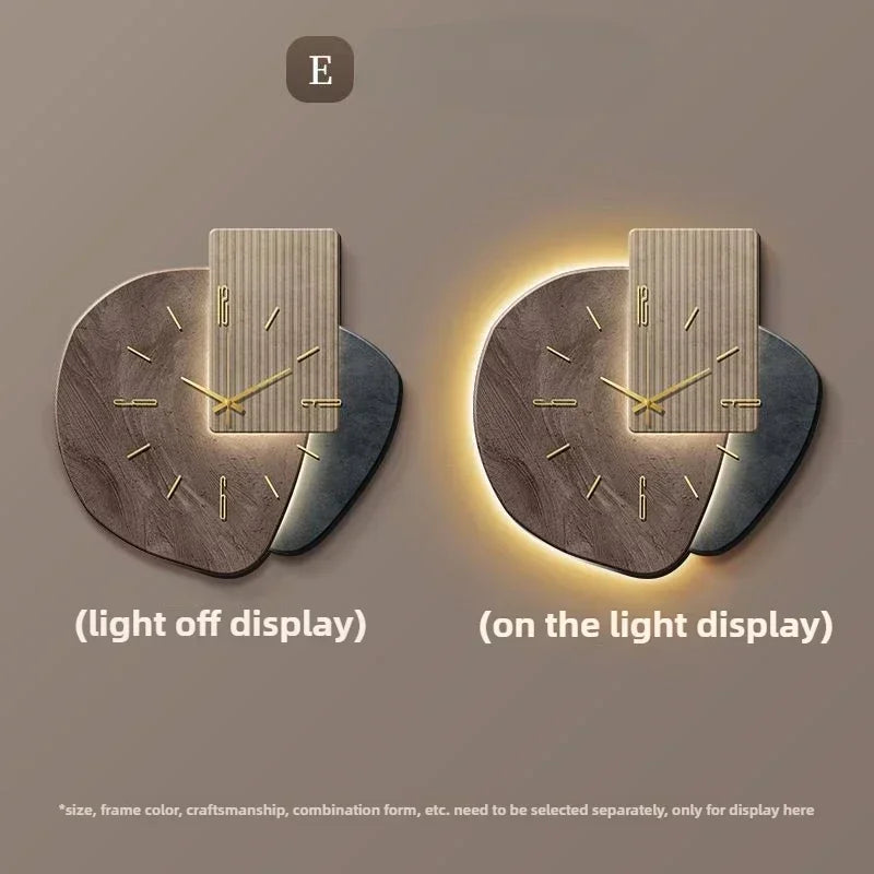LumoClock stor moderne veggklokke med stille kvarts og LED-lys
