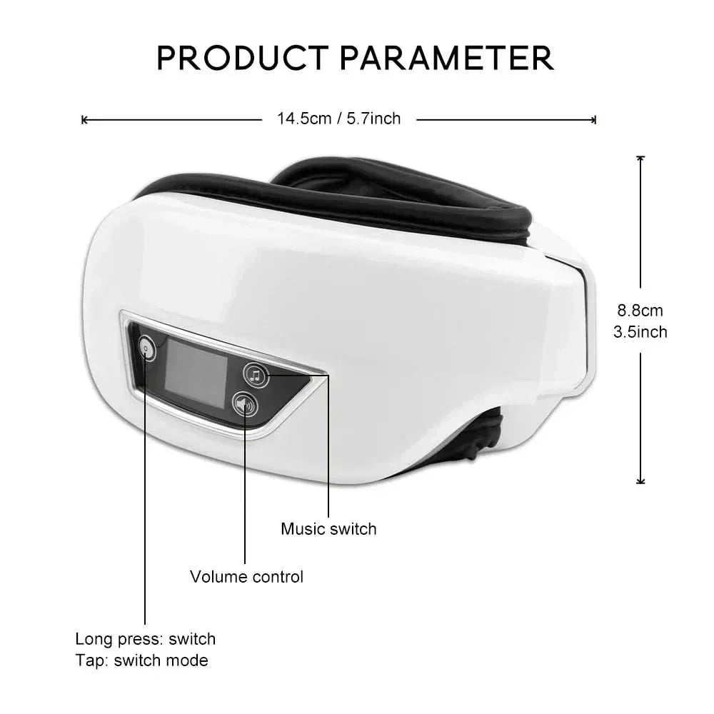 Masażer oczu LuminaFlex 6D z ciśnieniem powietrza, podgrzewaniem, wibracjami, Bluetooth i składany