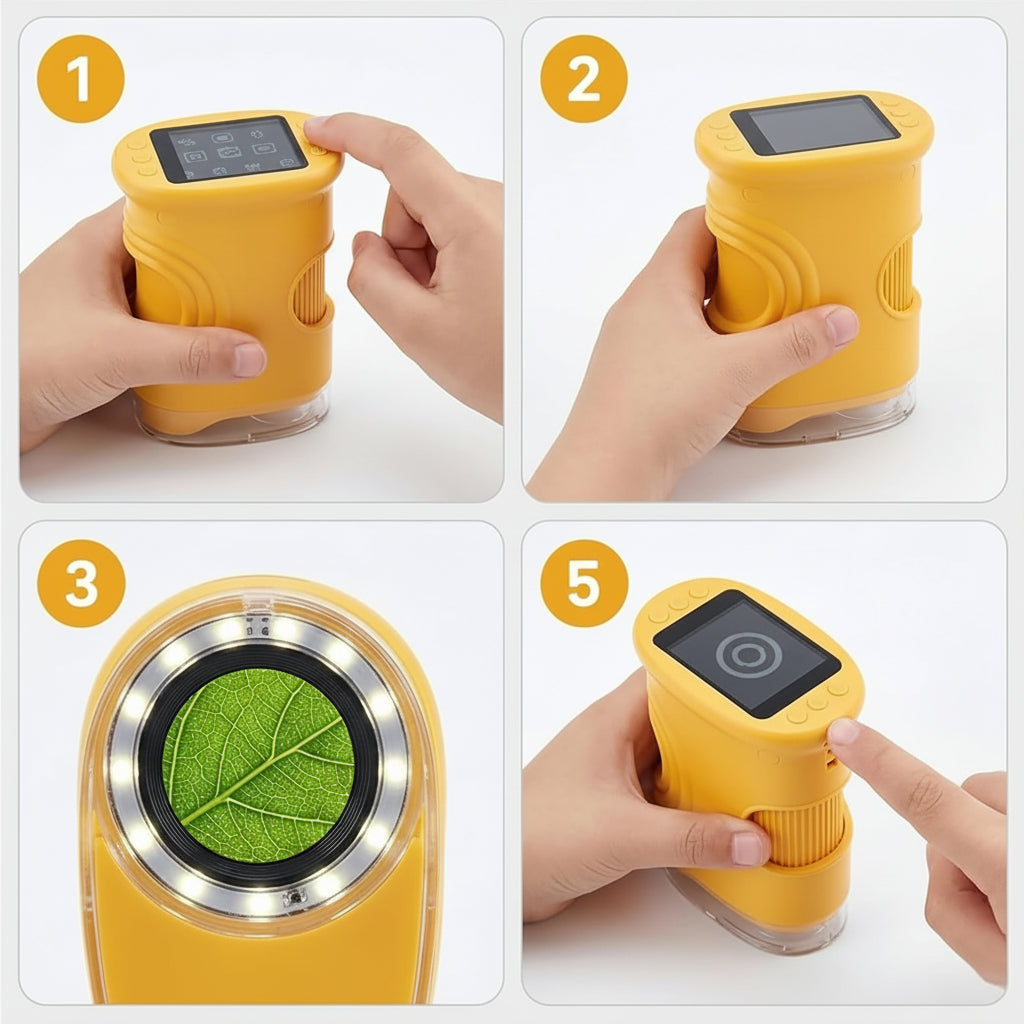 Microscopio Digitale Portatile Tascabile 1000x con Luce LED per Apprendimento