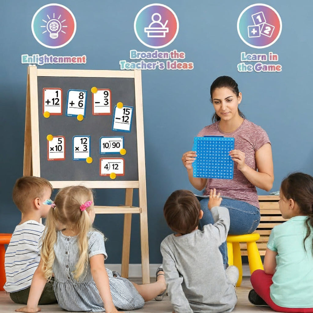 Tabuleiro de Matemática em Silicone com Cartões Didáticos Brinquedo Interativo para Aprendizagem de Operações Básicas