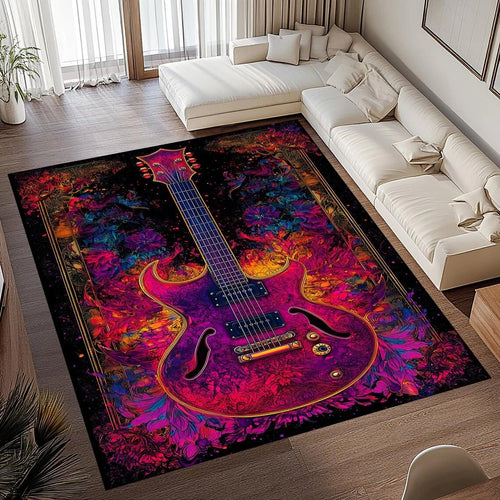 Tappeto con Stampa Chitarra Vintage Aurora in Morbido Flanella e Fondo Antiscivolo
