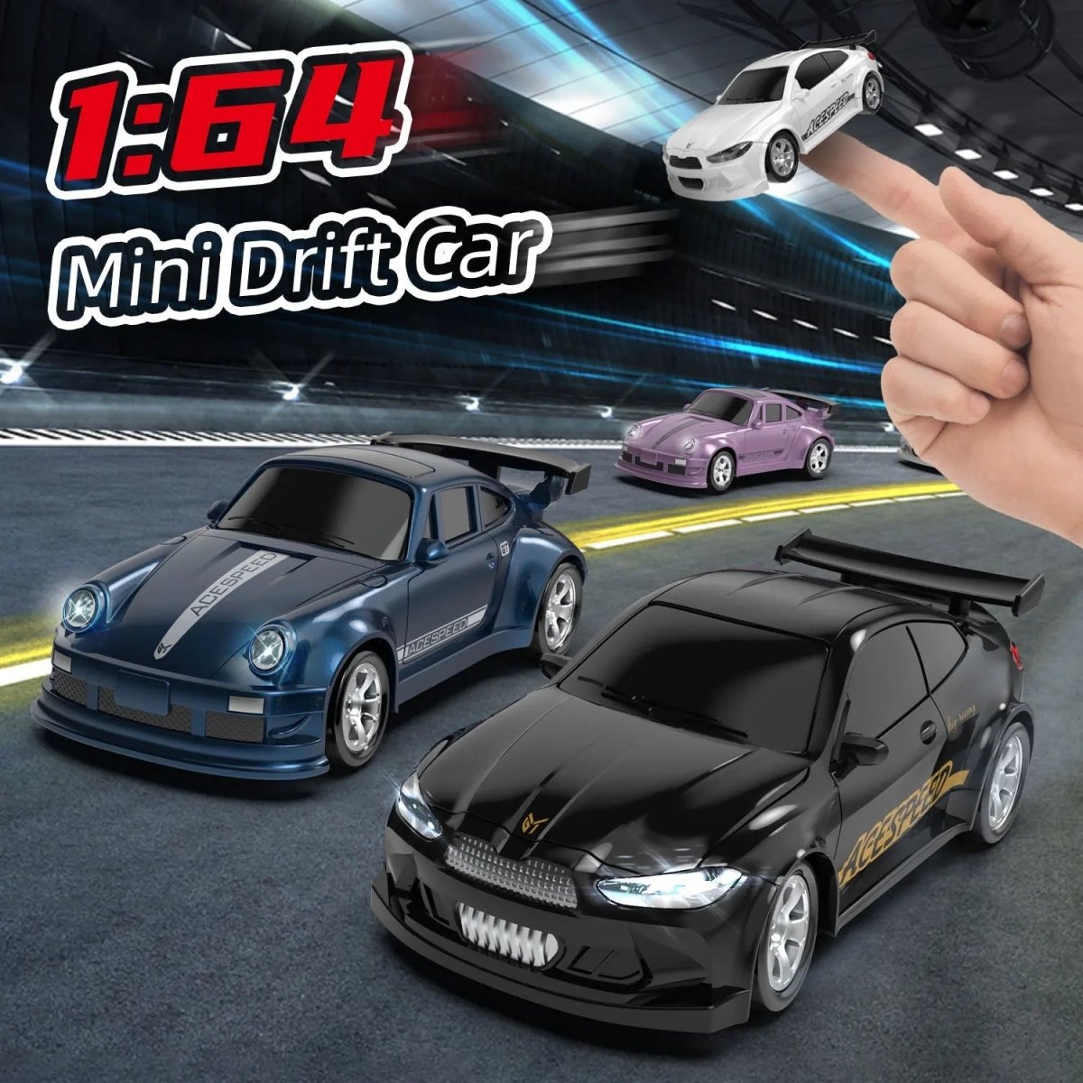 VoltBite 1:64 Mini-Rennwagen mit 2,4-GHz-Fernsteuerung und Drift-Reifen