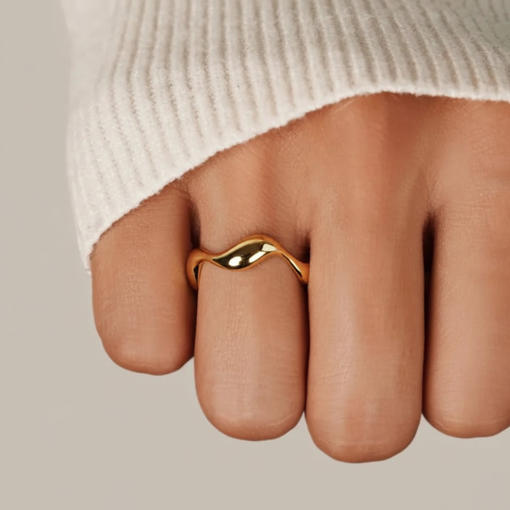 Hav-inspirert minimalistisk justerbar gullring med sterlingsølv