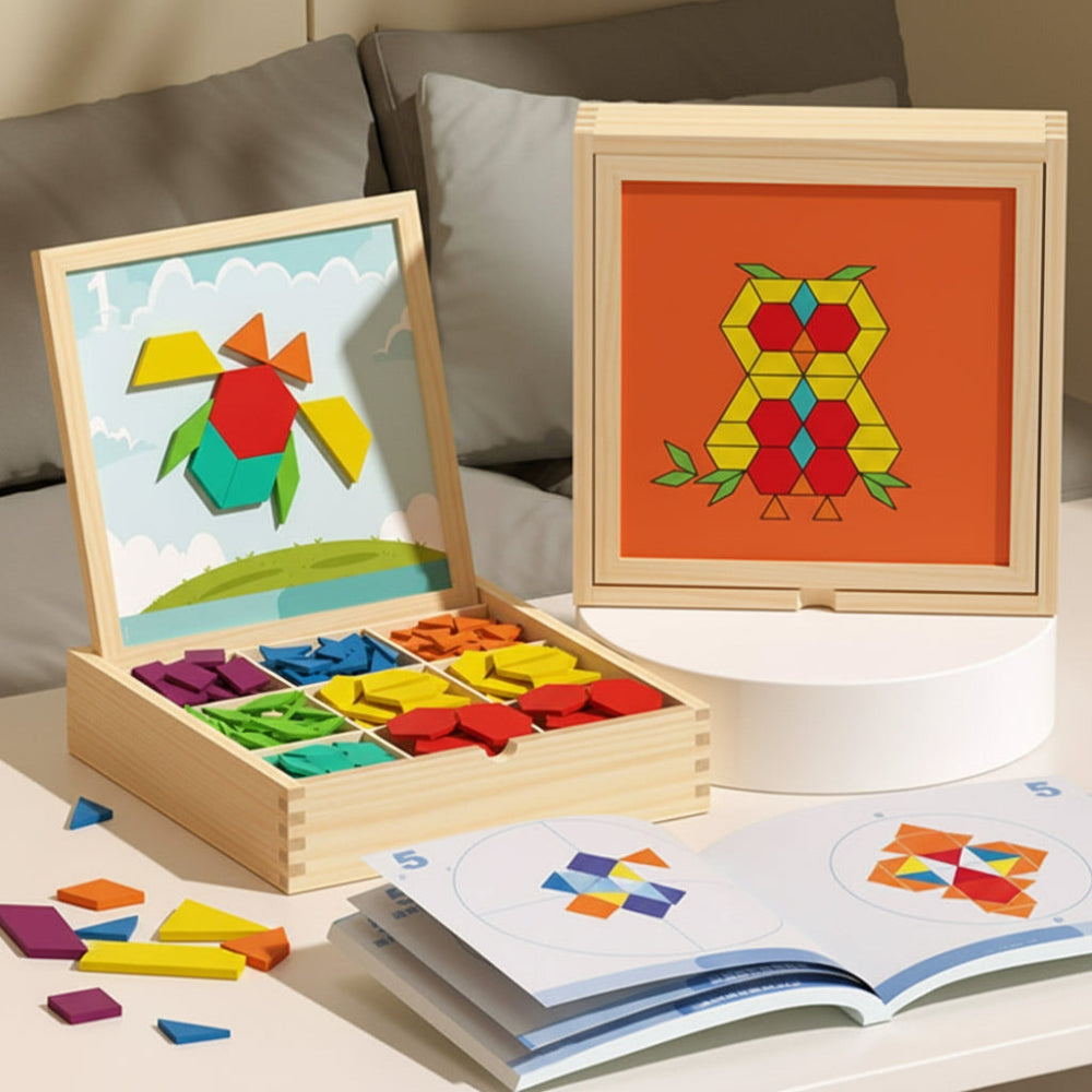 Magnetická sada puzzle bloků s dřevěnými vzorovými bloky pro STEM vzdělávání