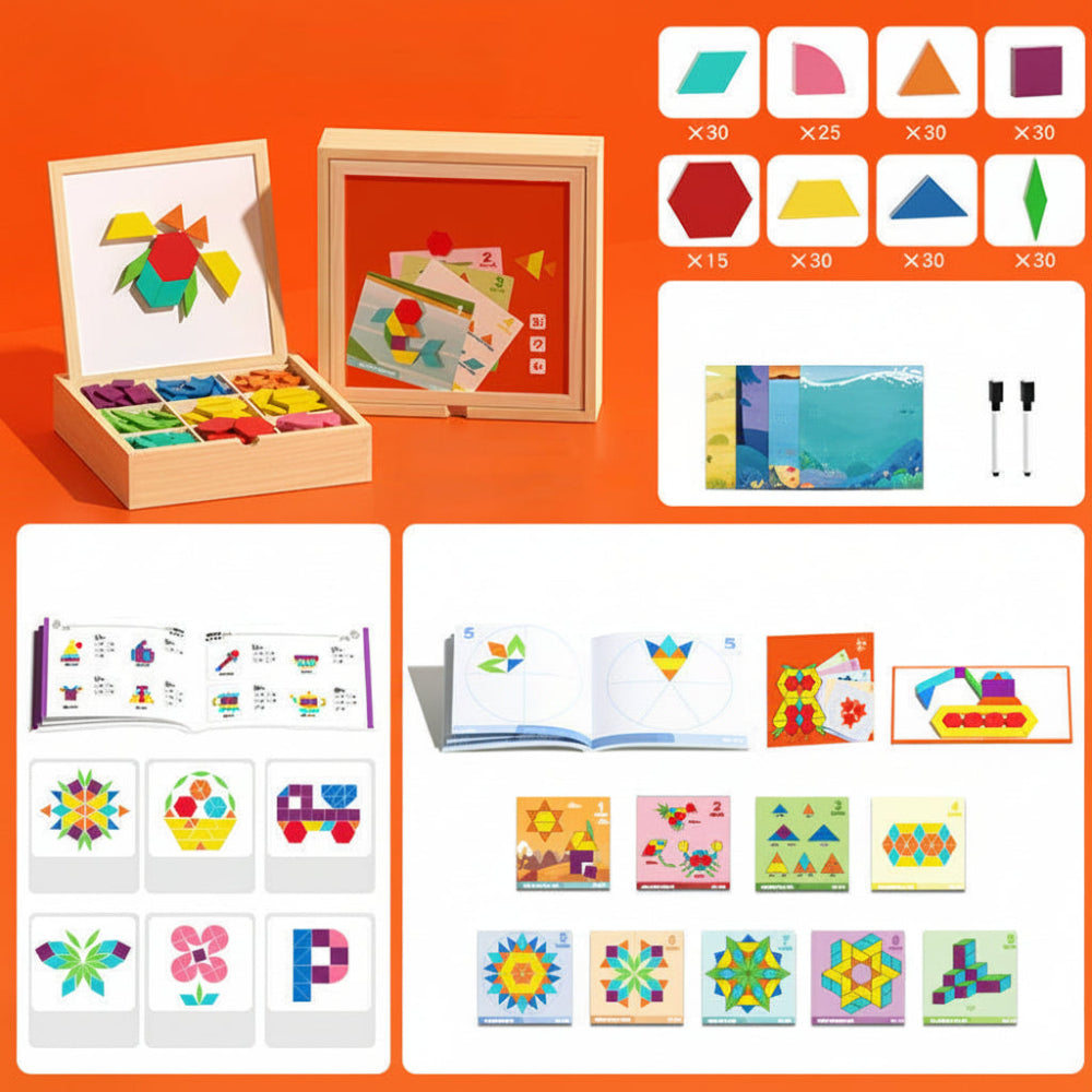 Magnetická sada puzzle bloků s dřevěnými vzorovými bloky pro STEM vzdělávání