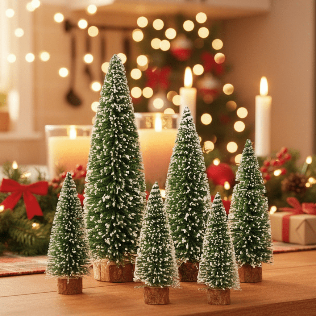 Set de 5 Piezas de Abeto Mini Nevado FrostSprig para Decoración Navideña