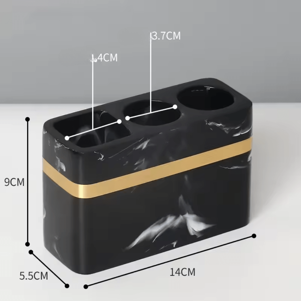 Czarna taca prezentacyjna z marmuru Regal z złotą obręczą do łazienki