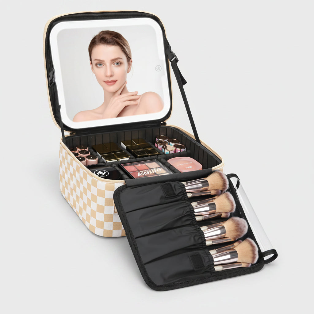 Valigetta da viaggio per il trucco per la Festa della Mamma con specchio LED Organizer cosmetico portatile