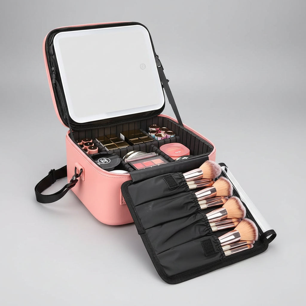 Valigetta da viaggio per il trucco per la Festa della Mamma con specchio LED Organizer cosmetico portatile