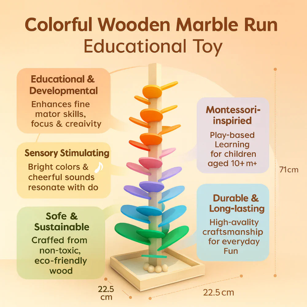 Wooden Marble Run for Kids in Colorful Design, Educational Toy