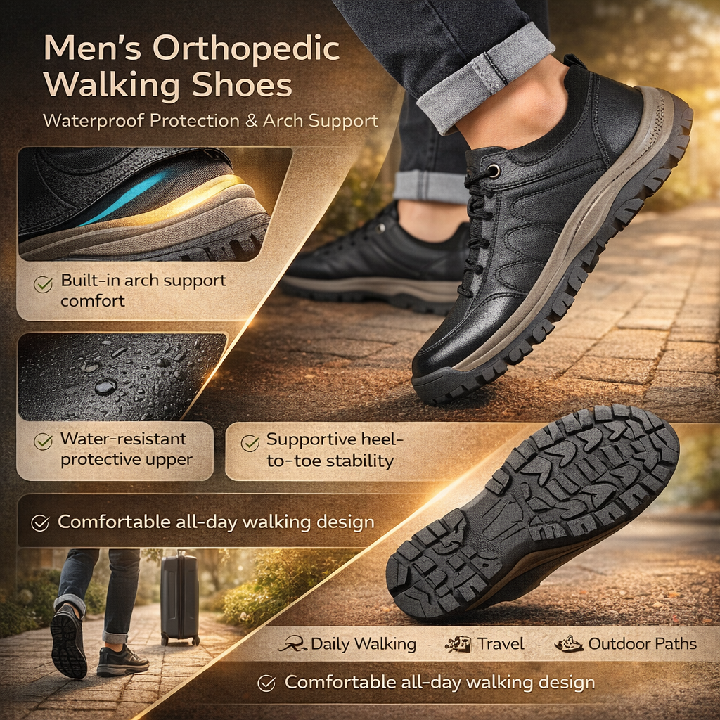 Men's Orthopedic Walking Shoes With Arch Support And Waterproof