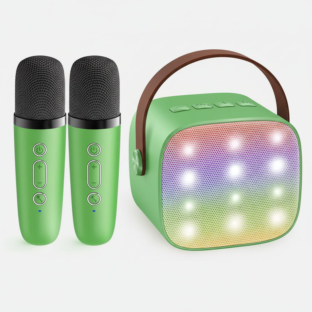 Karaoke-System mit Bluetooth, tragbarem Lautsprecher und kabellosen Mikrofonen