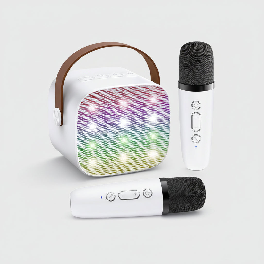 Karaoke-System mit Bluetooth, tragbarem Lautsprecher und kabellosen Mikrofonen