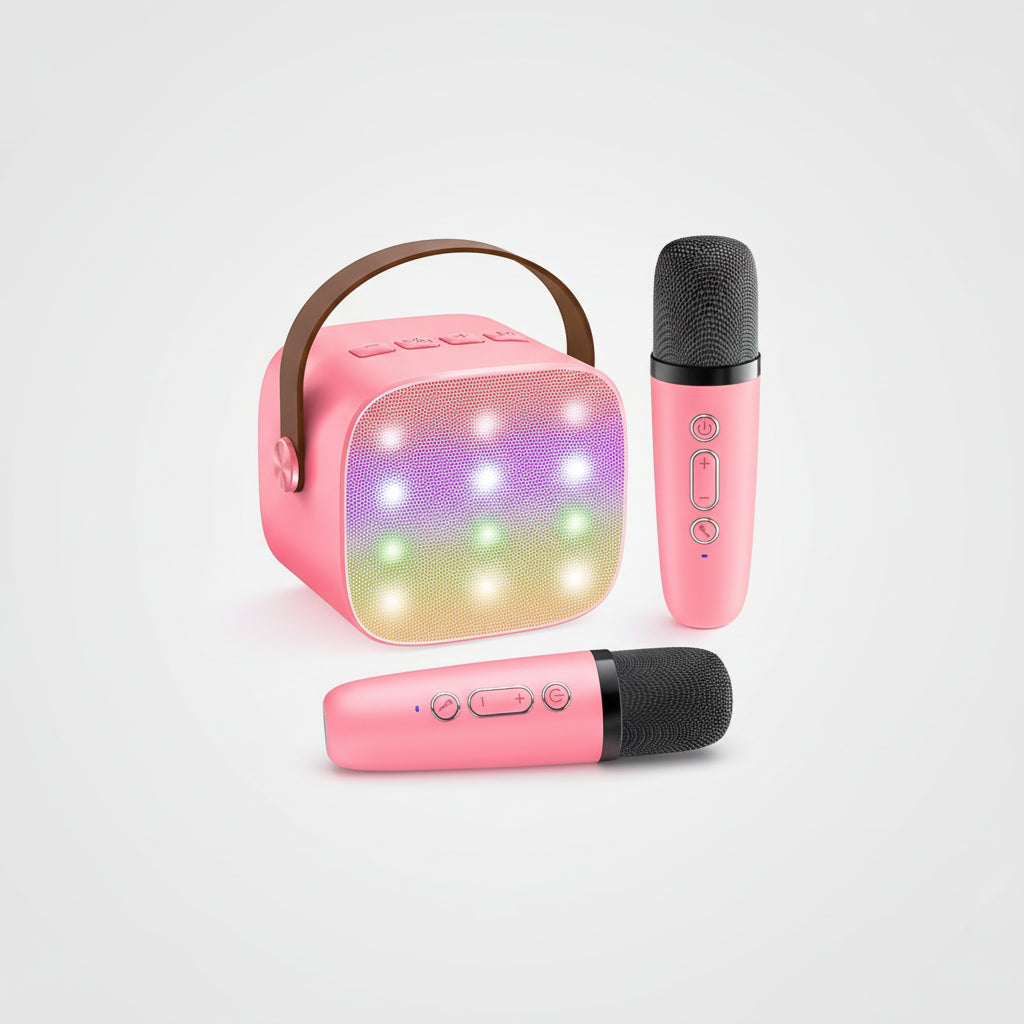 Karaoke-System mit Bluetooth, tragbarem Lautsprecher und kabellosen Mikrofonen