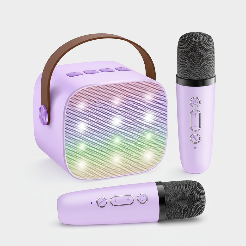 Karaoke-System mit Bluetooth, tragbarem Lautsprecher und kabellosen Mikrofonen