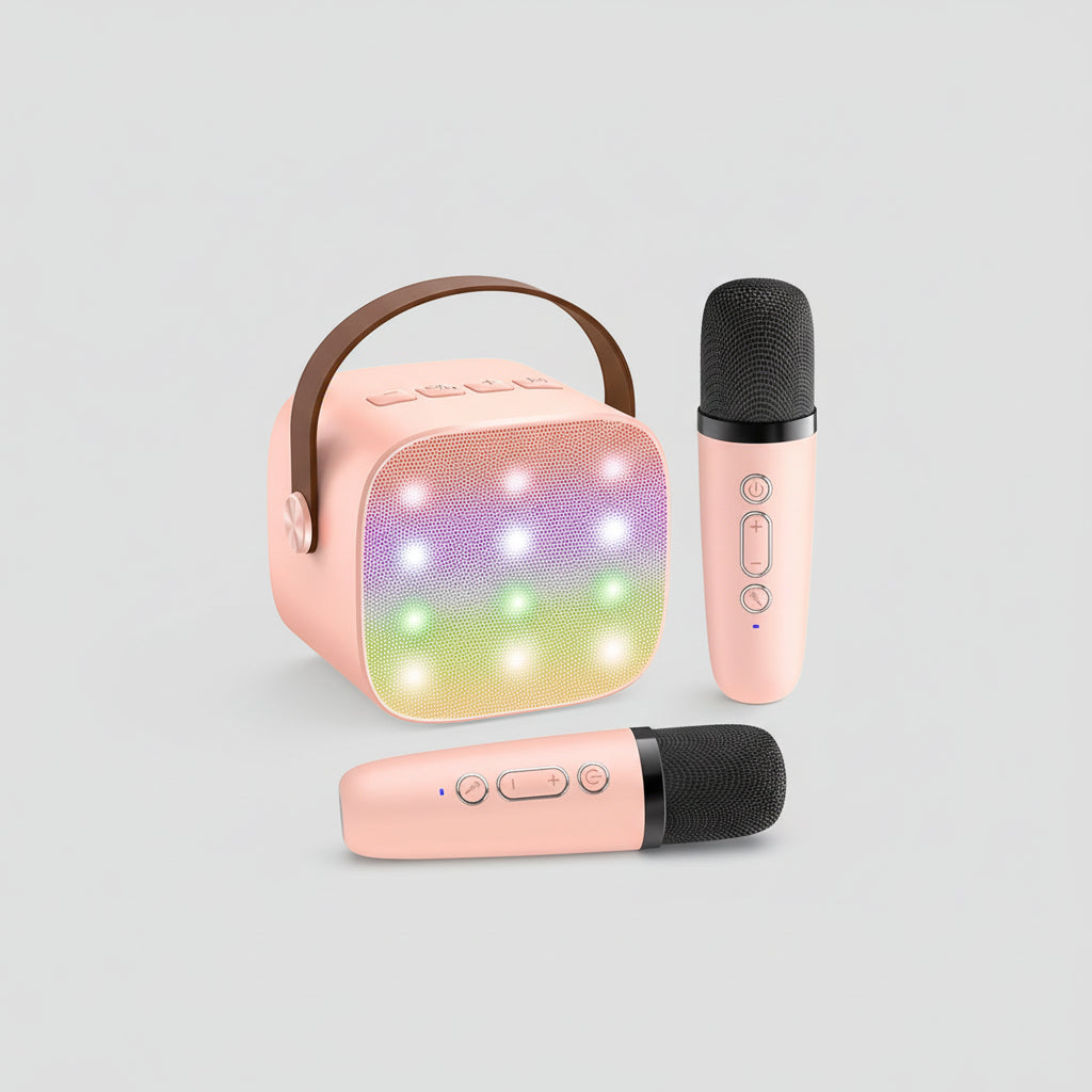 Karaoke-System mit Bluetooth, tragbarem Lautsprecher und kabellosen Mikrofonen