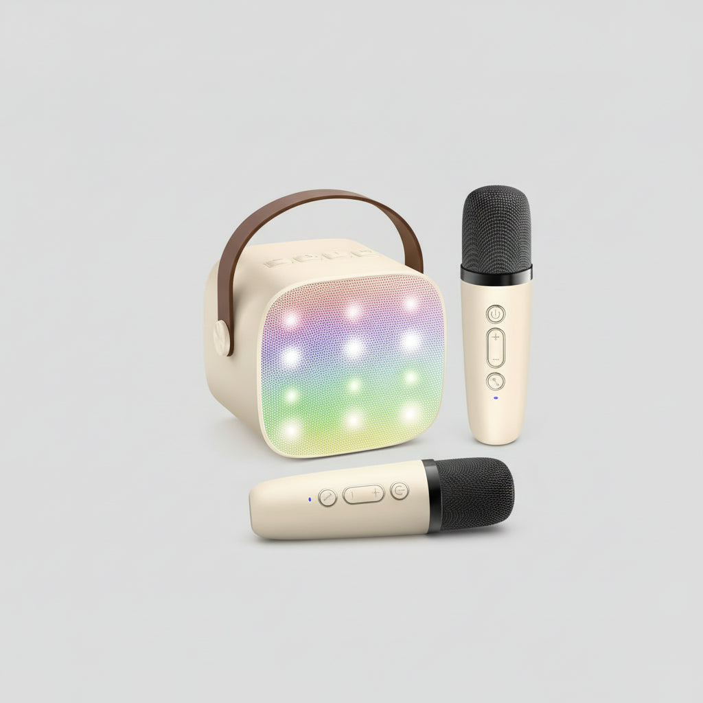 Karaoke-System mit Bluetooth, tragbarem Lautsprecher und kabellosen Mikrofonen