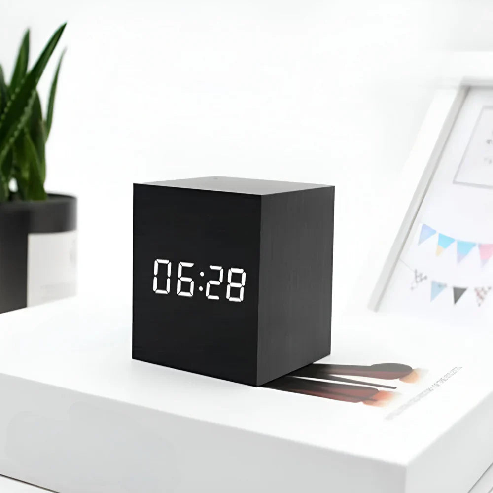 LED Cube Display Alarm Clock With Time Date Temperature
