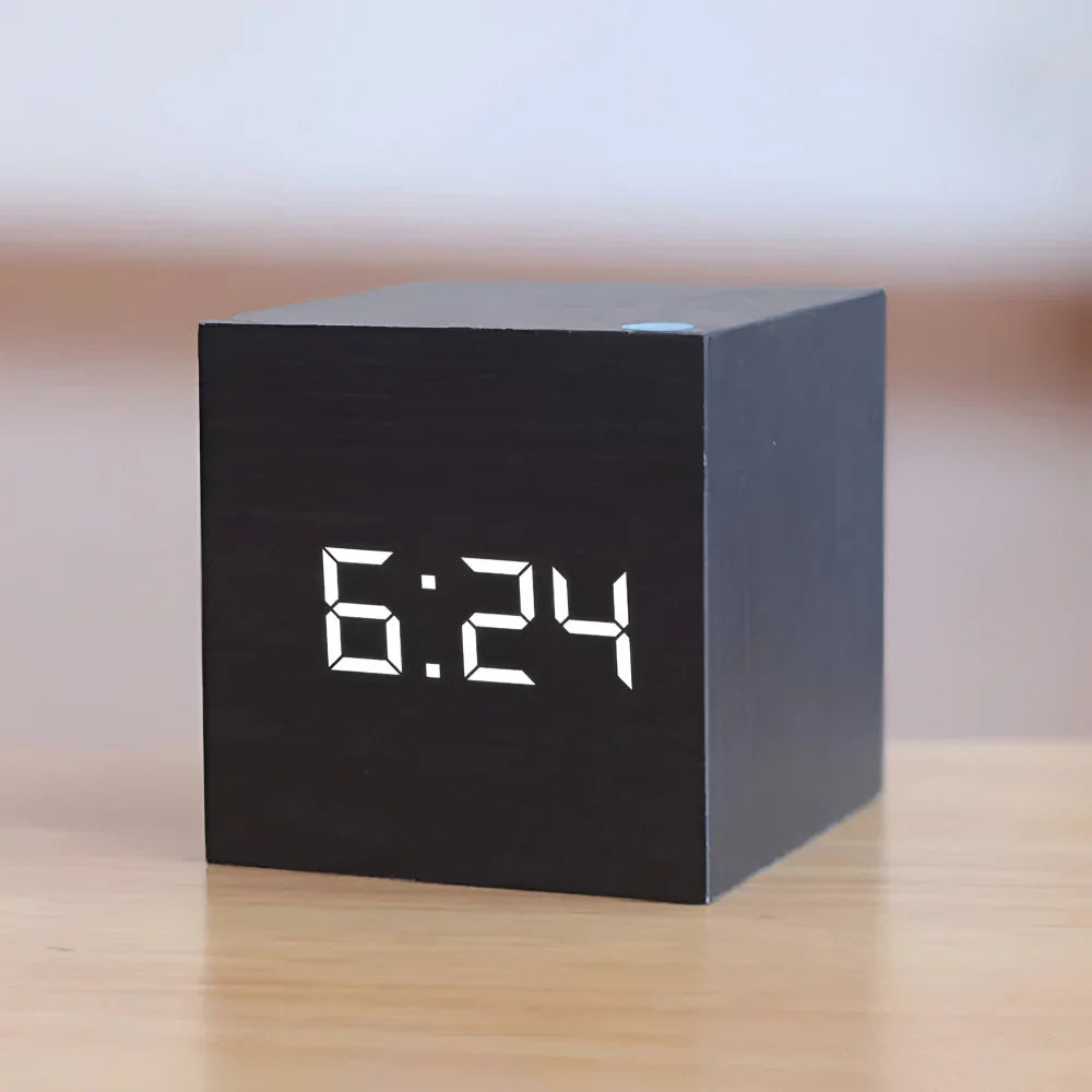 LED Cube Display Alarm Clock With Time Date Temperature