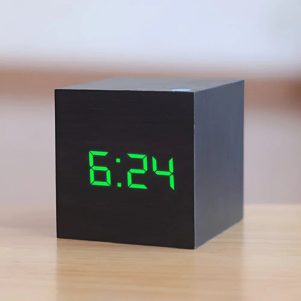 LED Cube Display Alarm Clock With Time Date Temperature