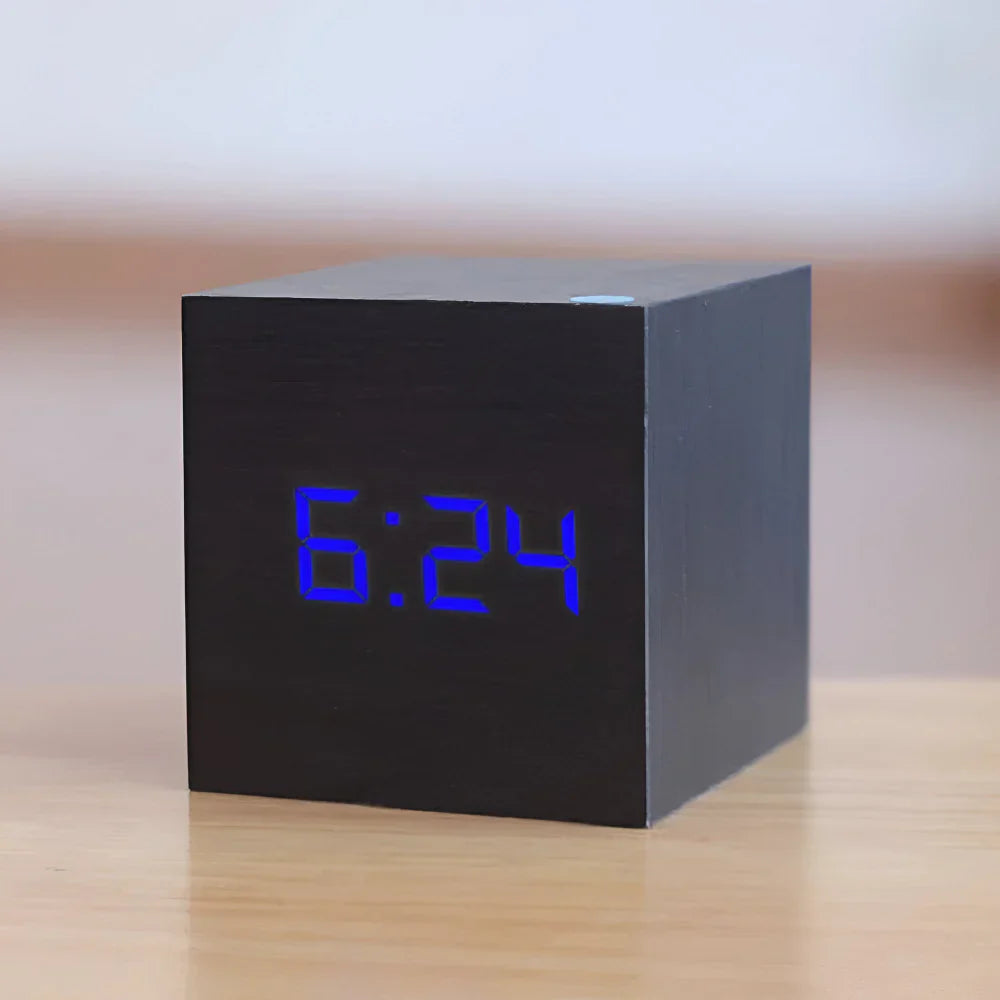 LED Cube Display Alarm Clock With Time Date Temperature