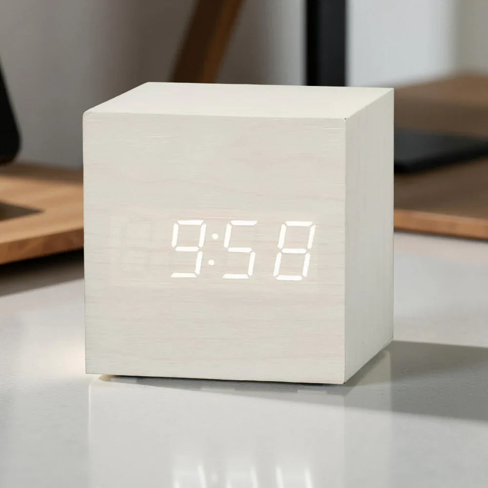 LED Cube Display Alarm Clock With Time Date Temperature