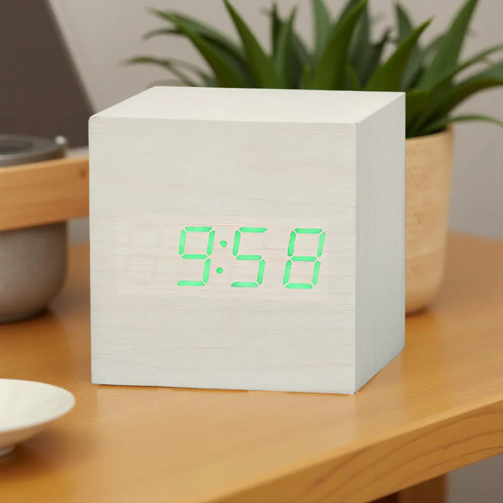 LED Cube Display Alarm Clock With Time Date Temperature