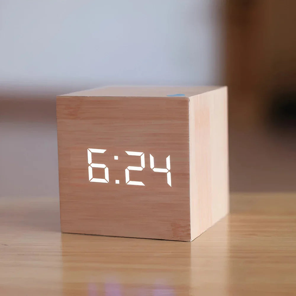 LED Cube Display Alarm Clock With Time Date Temperature