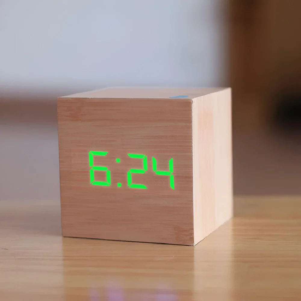 LED Cube Display Alarm Clock With Time Date Temperature