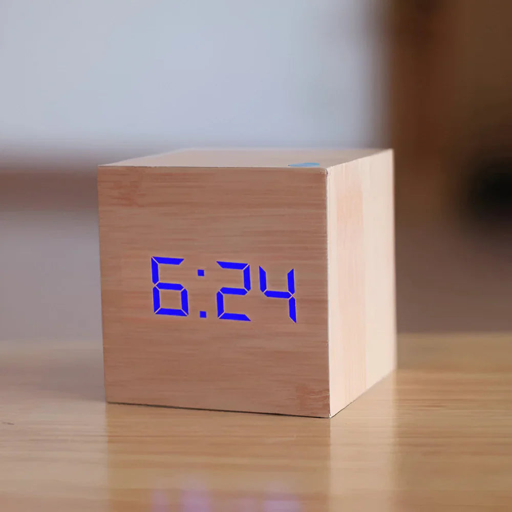 LED Cube Display Alarm Clock With Time Date Temperature