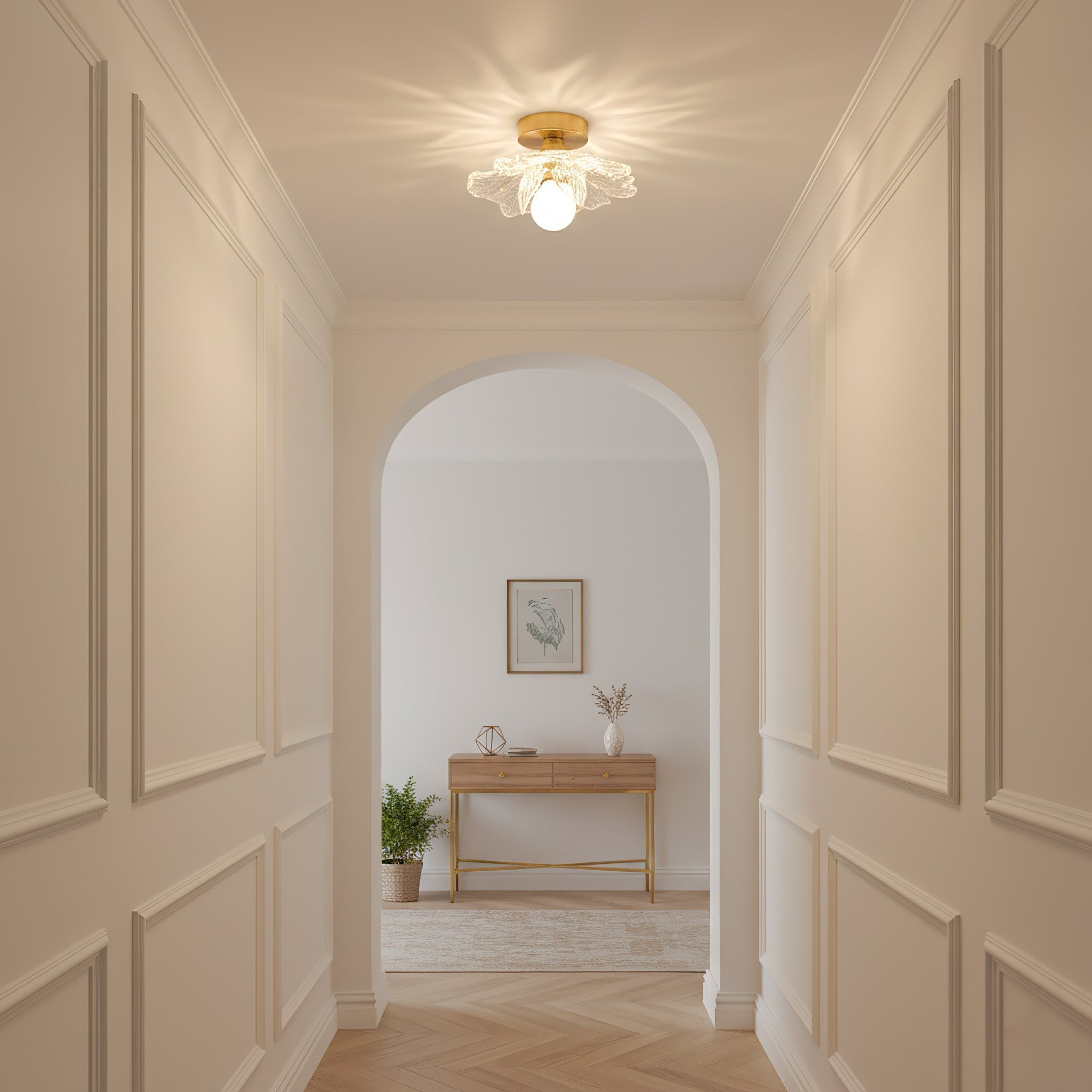 Plafonnier en résine Blossom et laiton pour chambre et couloir