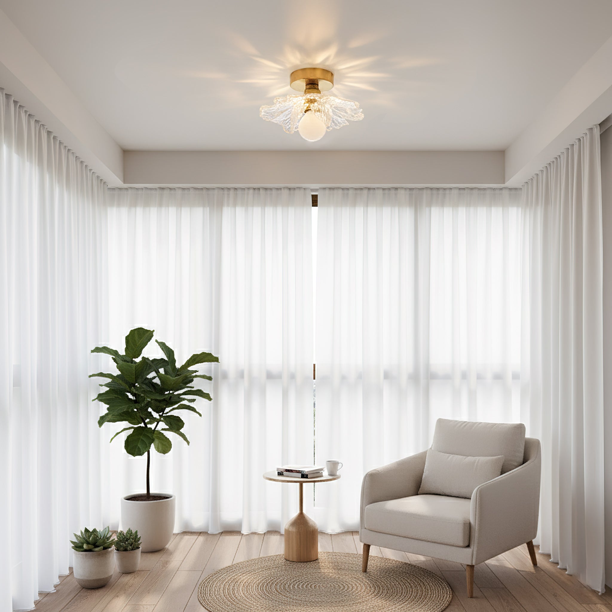 Plafonnier en résine Blossom et laiton pour chambre et couloir