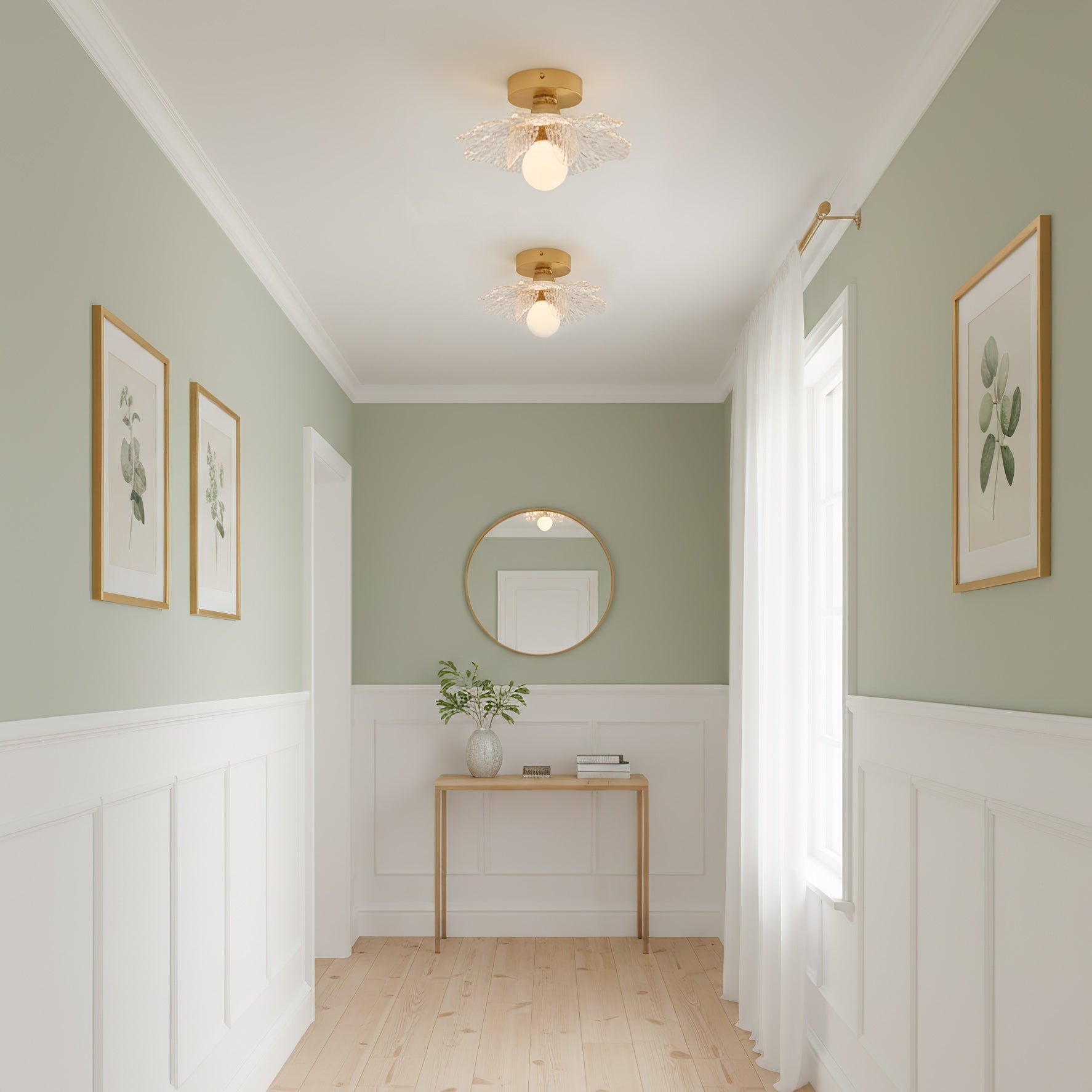 Plafonnier en résine Blossom et laiton pour chambre et couloir