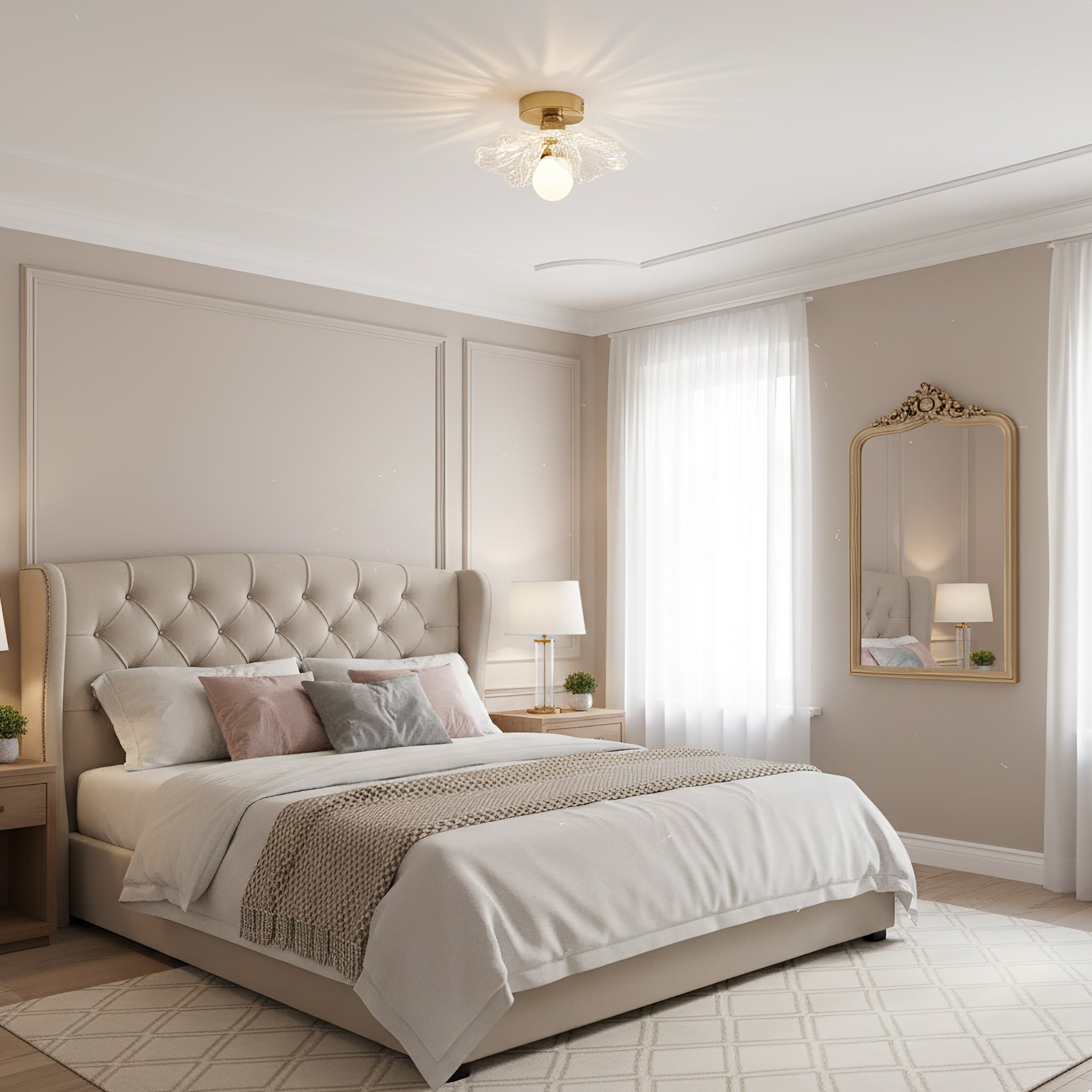 Plafonnier en résine Blossom et laiton pour chambre et couloir