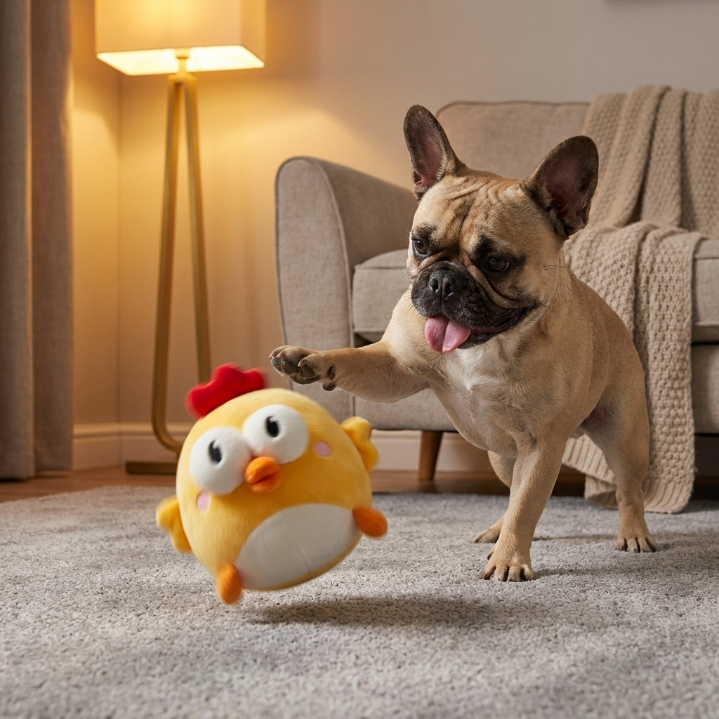 Giocattolo per cani a forma di pollo rimbalzante con sensore di movimento e ricaricabile tramite USB | Rosalyssa