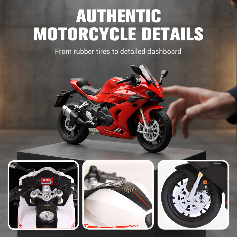Model motocyklu z odlitku z kovové slitiny v měřítku 1:12, sběratelský exponát