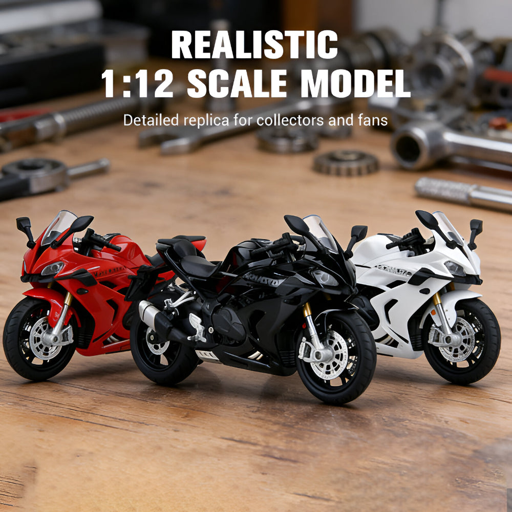 Model motocyklu z odlitku z kovové slitiny v měřítku 1:12, sběratelský exponát