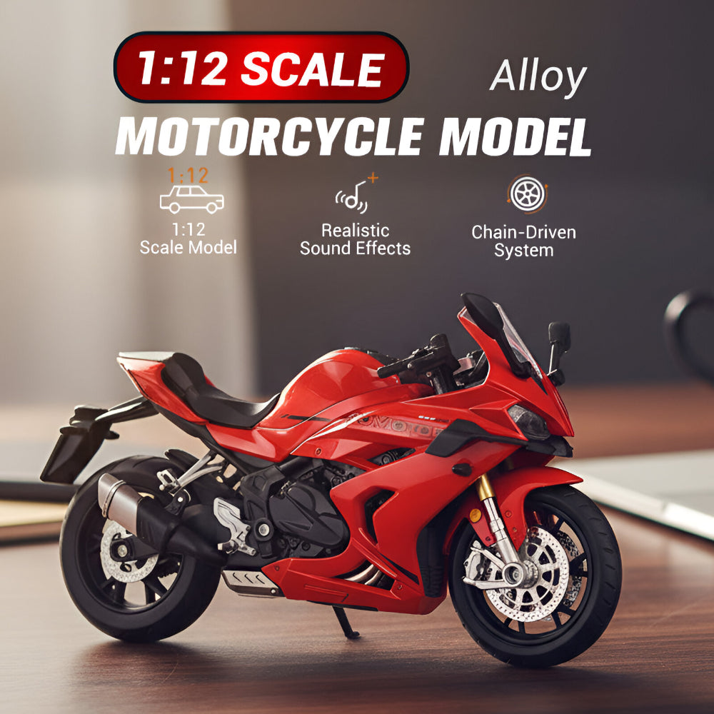 Model motocyklu z odlitku z kovové slitiny v měřítku 1:12, sběratelský exponát