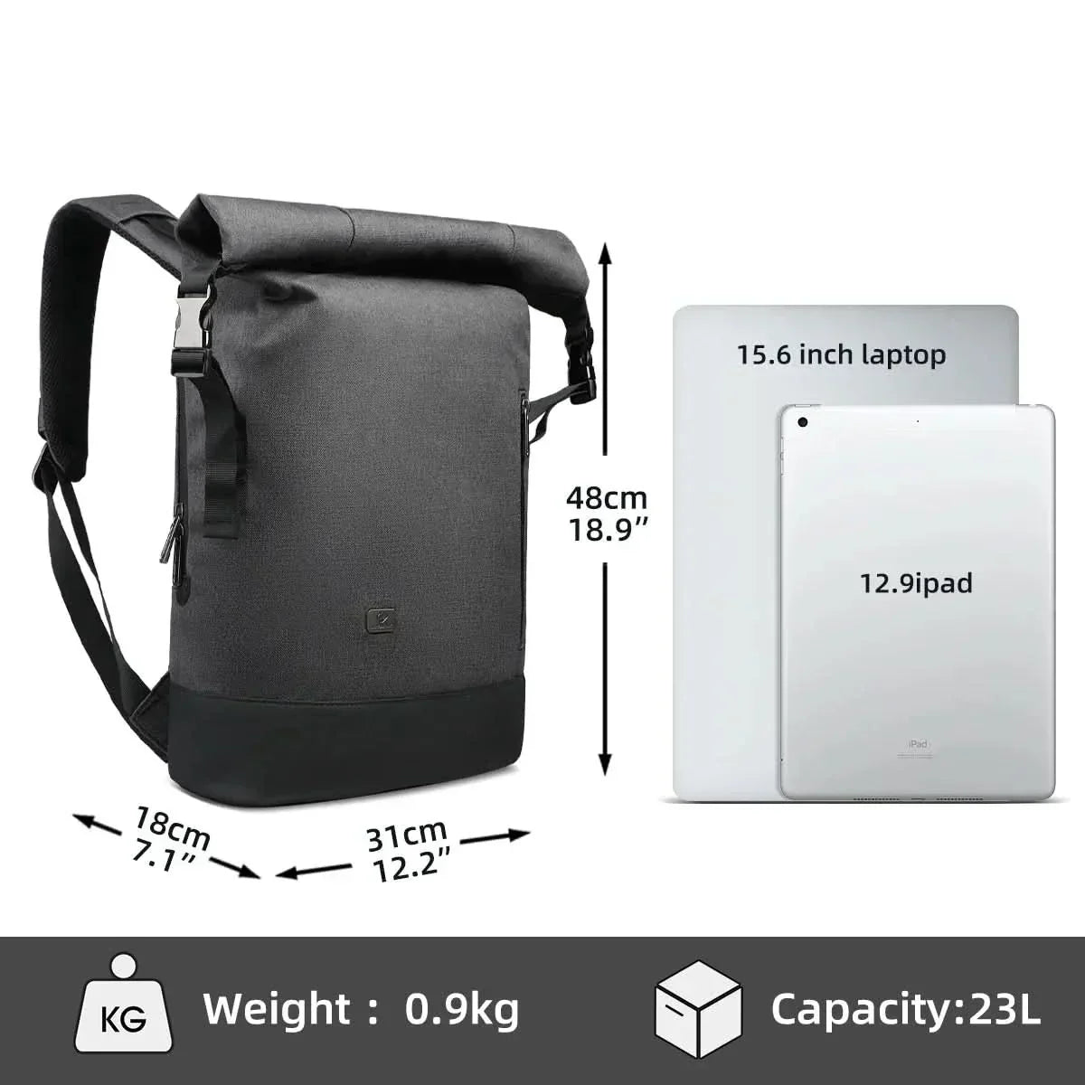 CityTrail Rolltop -reppu monikäyttöiseen ulkokäyttöön USB-portilla