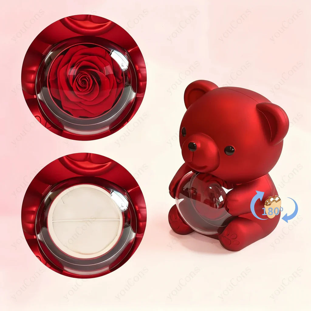 Colar com Pendente em Forma de Coração com Urso de Zircónio Caixa de Presente Rosa para Mulheres